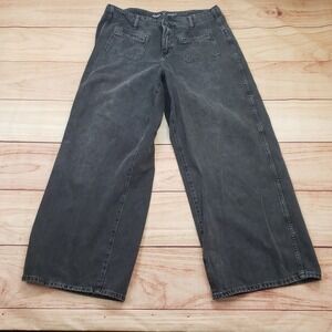 Old Navy Jeans Womens 14 Black Wash High Rise Baggy Wide Leg Drapey Denim 32x28